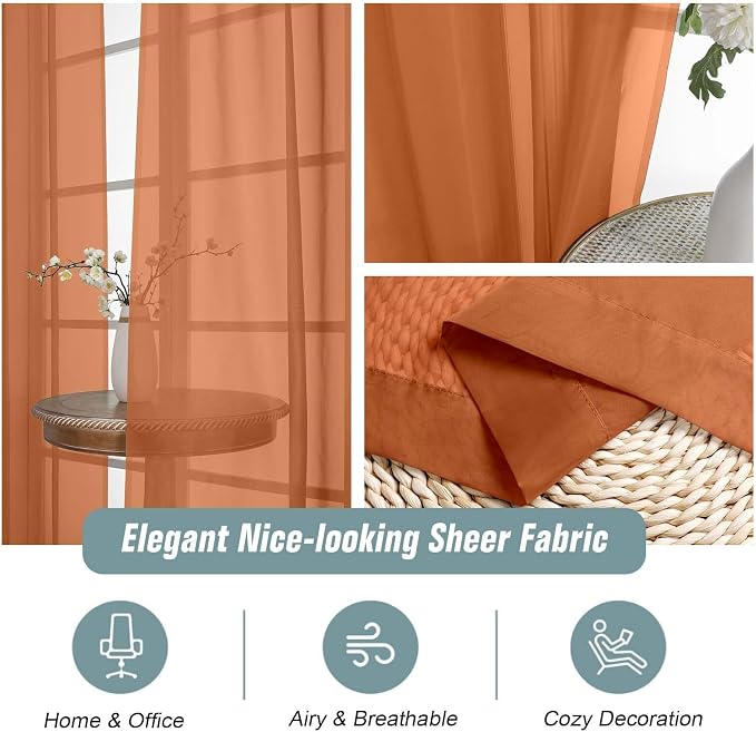 Orange Sheer Curtains 84 Inches Long 2 Panels, Elegant Airy Transparent Light - Image 4