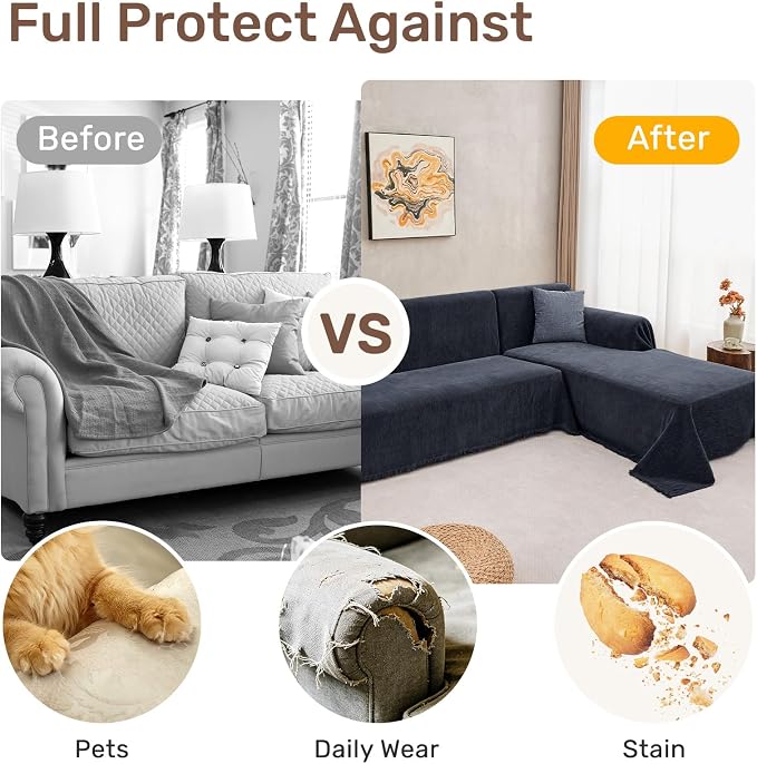 2 Pieces Sectional Couch Covers L Shaped Cover XXL Navy Blue | Thick Washable - Image 4