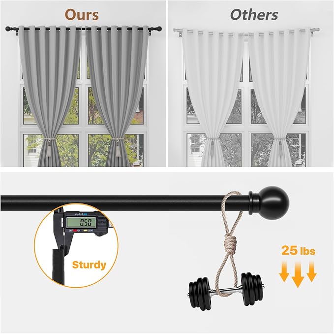 Black Curtain Rods for Windows 30 to 62 inch, Splicing Adjustable 5/8 Diameter - Image 3