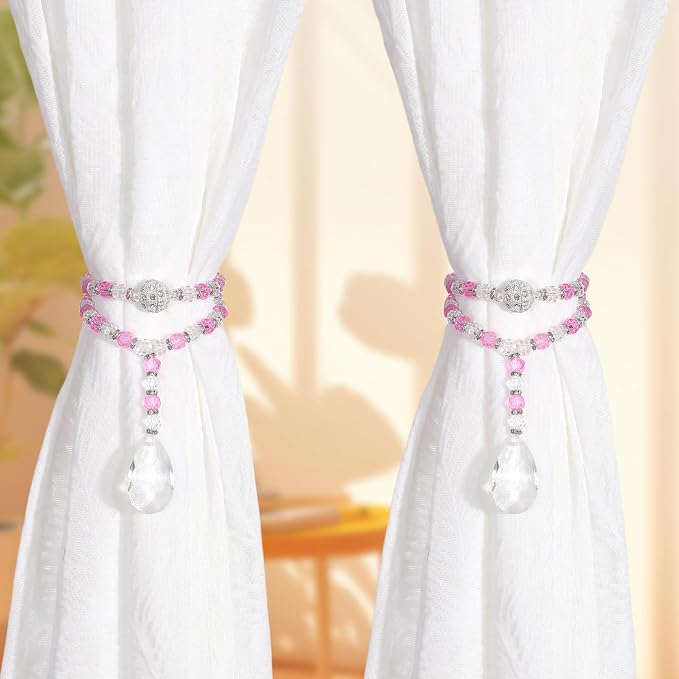 SUQ I OME 1 Pair of Luxury Crystal Beaded Magnetic Curtain Tieback and Holdback - Image 4