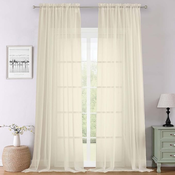 Lecloud Cream Sheer Curtains 108 Inches Long 2 Pcs, Dual Rod Pocket Home Decor by Lecloud
