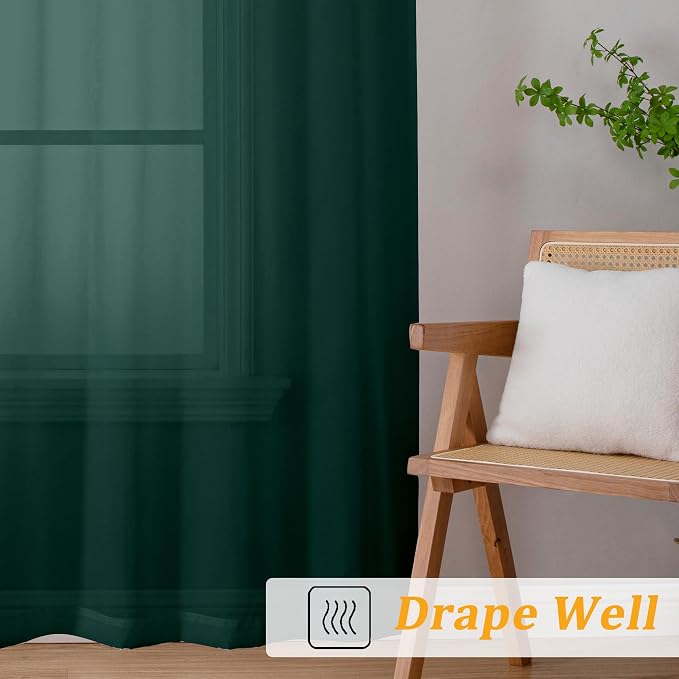 Gwine Hunter Green Sheer Kitchen Curtains 36 Inch Length, Light Filtering Voile - Image 6
