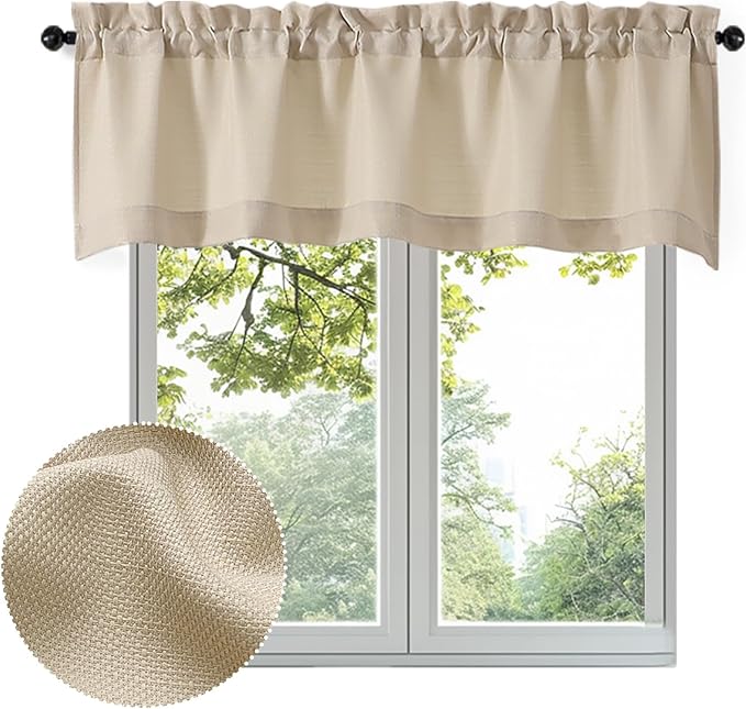 OWENIE Bob Valance Curtains 18 Inch Length 1 Piece, Faux Linen Slub Solid Linen by OWENIE