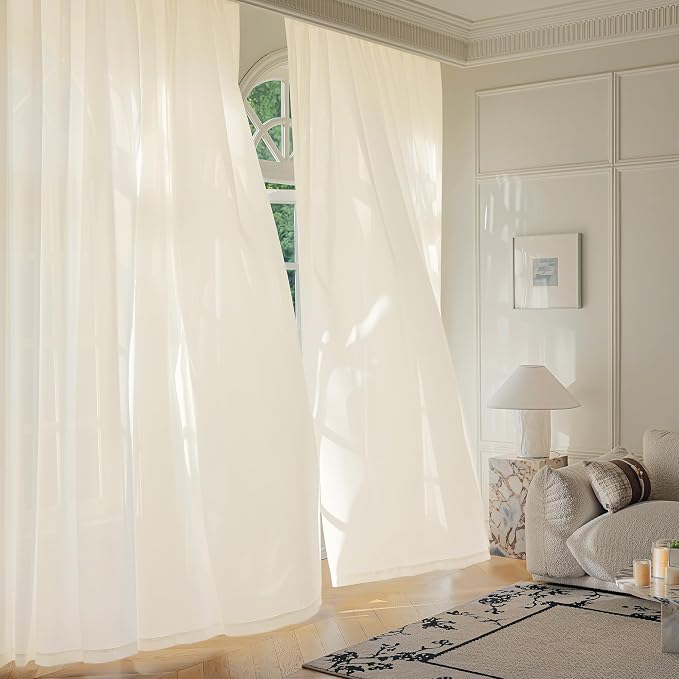 FMFUNCTEX Sheer Non-See-Through Butter Cream Curtains - Image 3