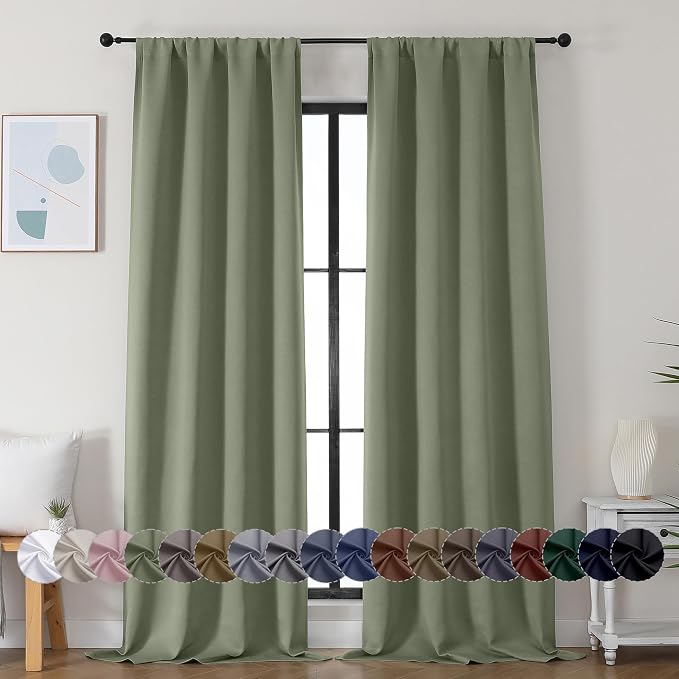 Simplebrand Ava Sage Green Blackout Curtains by Simplebrand