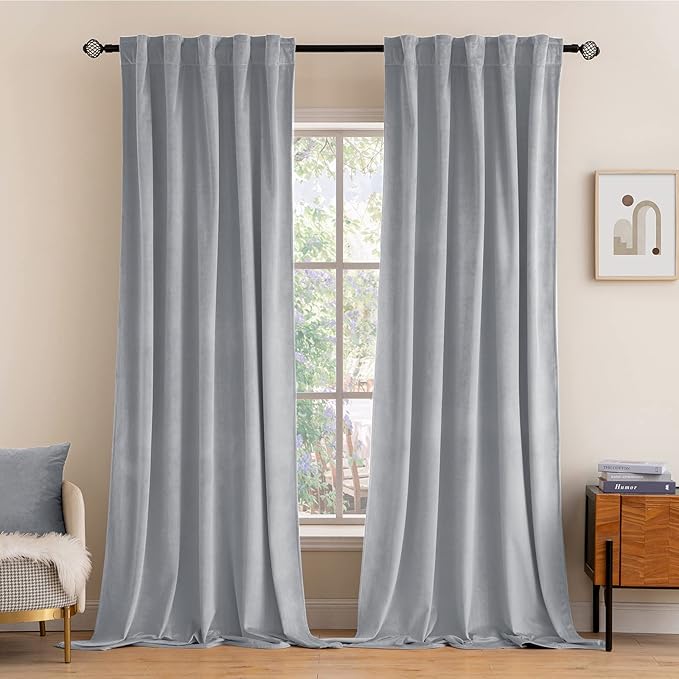 MIULEE Greyish White Velvet Curtains 96 inches 2 Panels by MIULEE