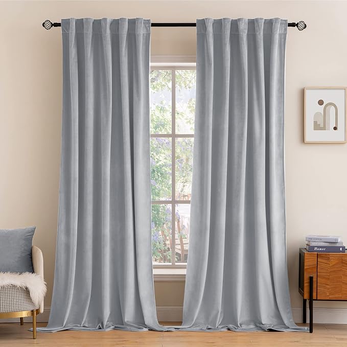 MIULEE Greyish White Velvet Blackout Curtains 52x96 inches 2 Panels | Luxury by MIULEE