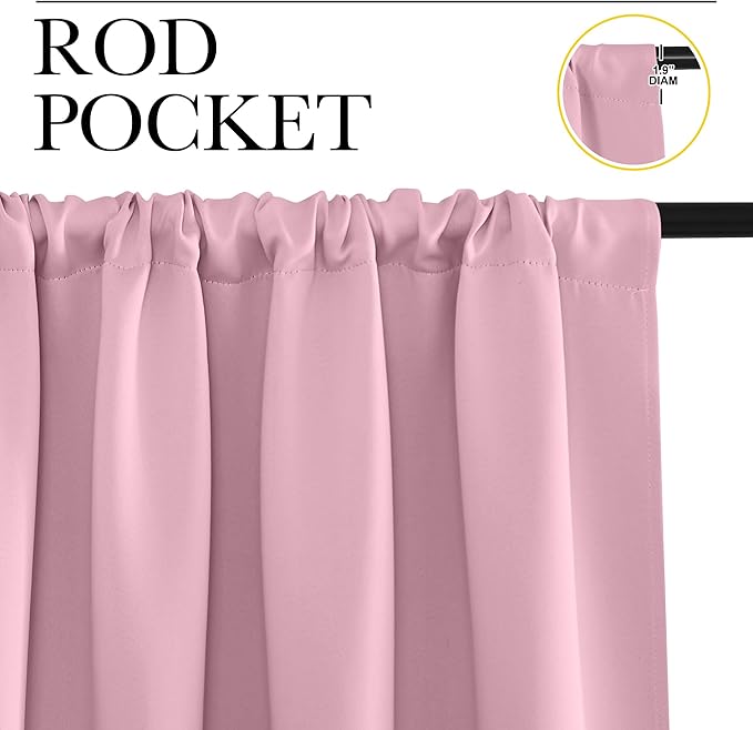 NICETOWN Blackout Curtains for Bedroom, Rouge Pink, 1 Pair, 70 by 63-inch - Image 2