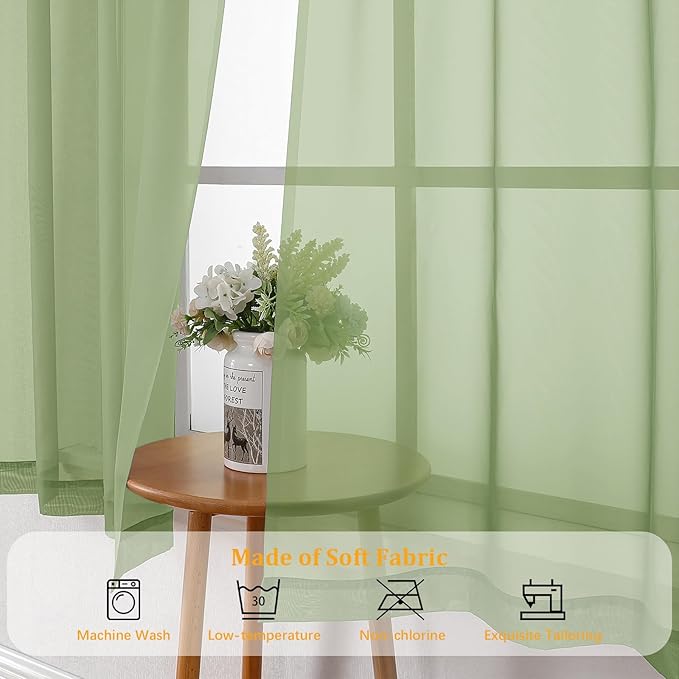 Gwine Light Green Sheer Curtains 72 Inches Long 2 Panels Set - Image 7