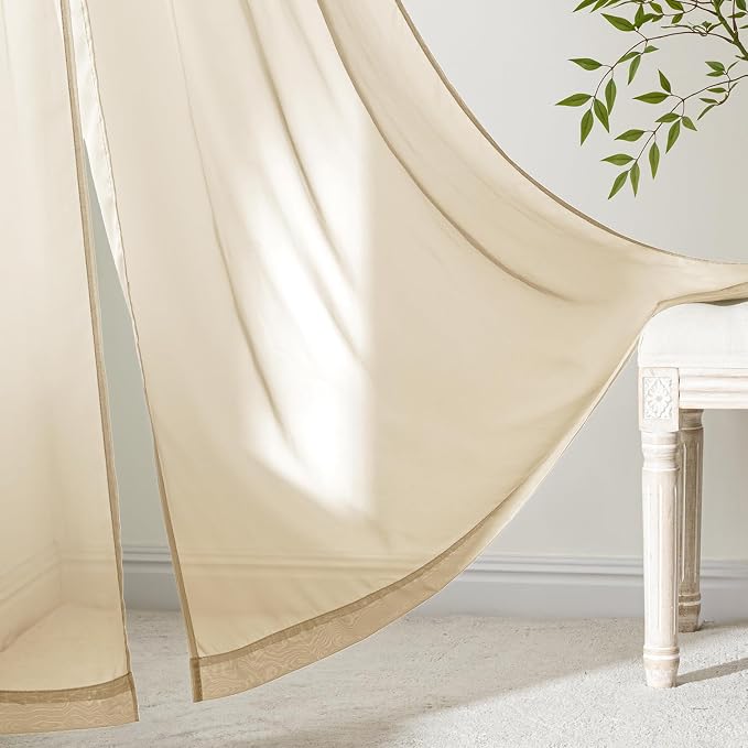 MIULEE Cream Sheer Curtains 84 Inches Long, 4 Panels Set, Light Filtering Rod - Image 6