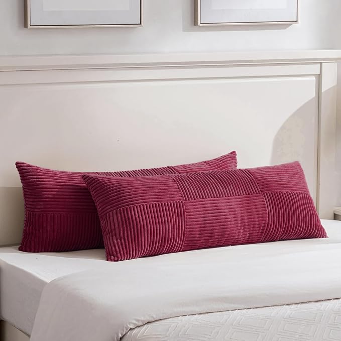 Fancy Homi Set of 2 Burgundy Boho Long Lumbar Body Decorative Throw Pillow by Fancy+Homi