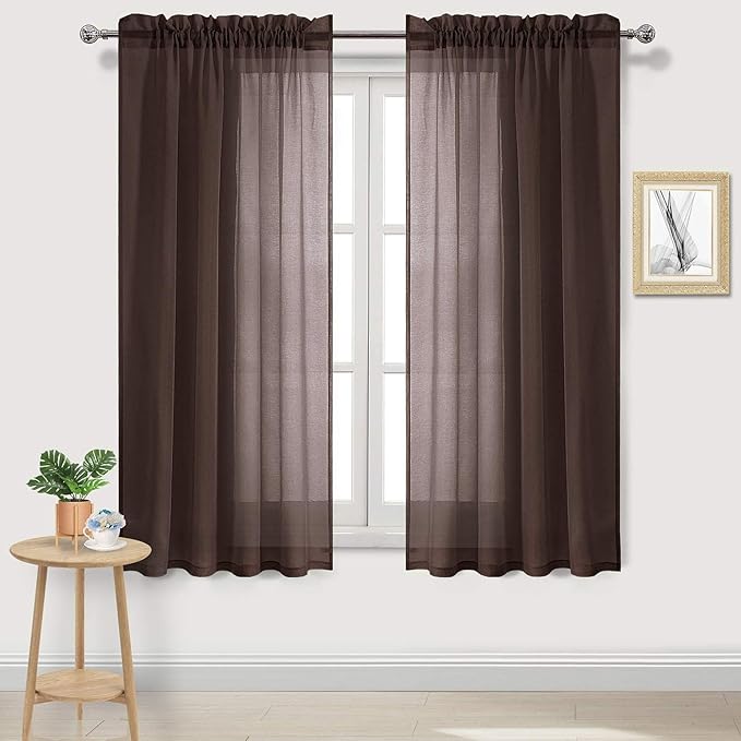 DWCN Brown Sheer Curtains Semi Transparent Voile Rod Pocket Curtains by DWCN