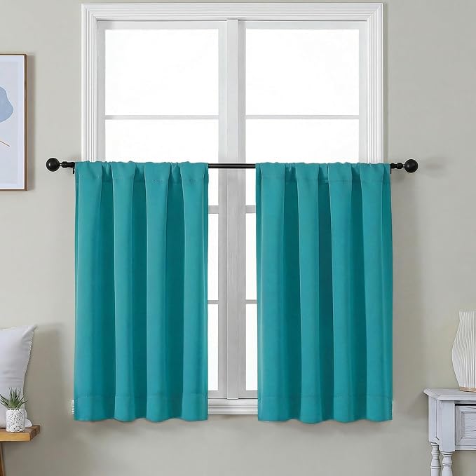 Simplebrand Ava Teal Short 36 Inches Blackout Curtain 2 Panels Set, Half Window by Simplebrand