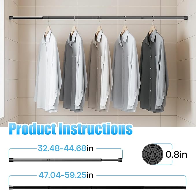 AIZESI 2pcs Adjustable Curtain Rod No Drilling Black Spring Tension Rod - Image 3