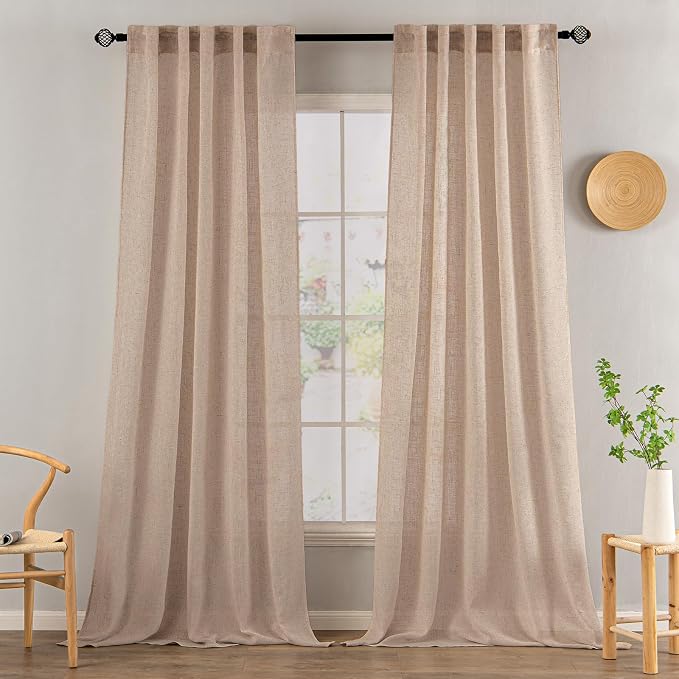 MIULEE Natural Beige Linen Curtains 108 Inches Long 2 Panels by MIULEE