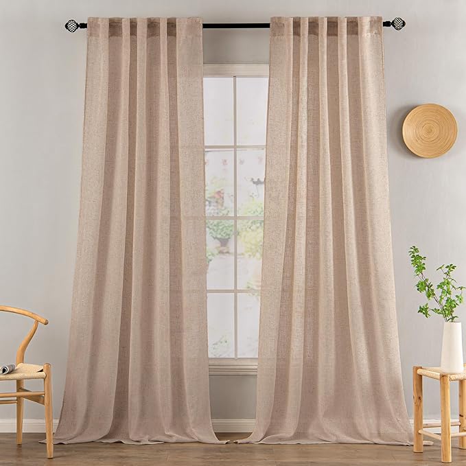 MIULEE Natural Beige Linen Curtains 96 Inches Long 2 Panels by MIULEE