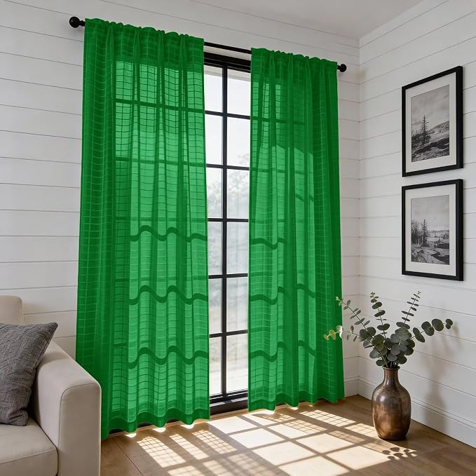 SpaceDresser Check Sheer Curtains 45 Inches Long - Image 6