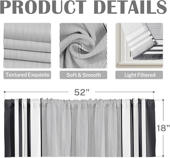 Emvency 2 Pack Valances Window Treatments, Striped Minimalist Modern Geometric - Image 3