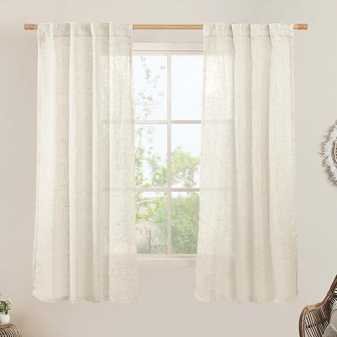 LAMIT Natural Semi Sheer Linen Curtains, Cream Ivory Light Filtering Panels by LAMIT