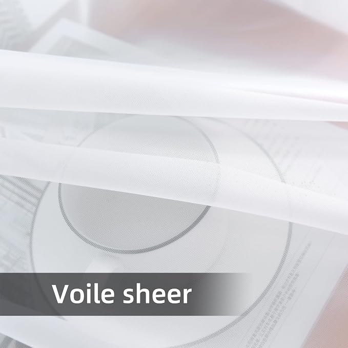 youleyar Solid Sheer Rod Pocket Curtain Voile Draperies 2 Panels White Beige - Image 3
