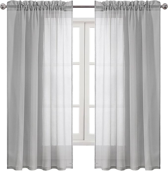 DWCN Grey Sheer Curtains Semi Transparent Voile Rod Pocket Curtains - Image 9