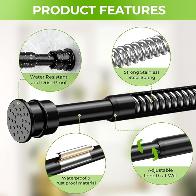 2 Pack Spring Tension Rods 28-48 Inches No Drill Tension Curtain Rods Black - Image 5
