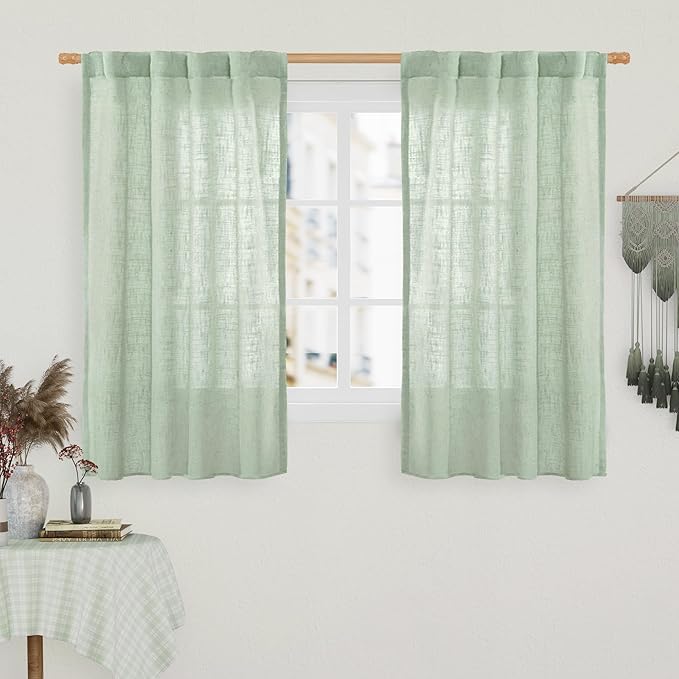 LAMIT Linen Curtains 48 Inch Length 2 Panels, Light Filtering Panels Back Tab by LAMIT