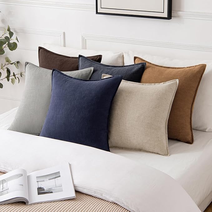 MIULEE Decorative Linen Euro Sham Pillow Covers 24x24 Brown ​Boho Farmhouse​ - Image 5