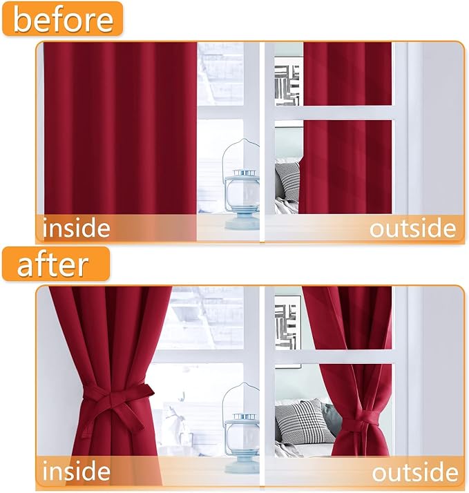 Blackout Curtains for Bedroom, 60 x 84 Inches Long, Christmas Red | Thermal - Image 4