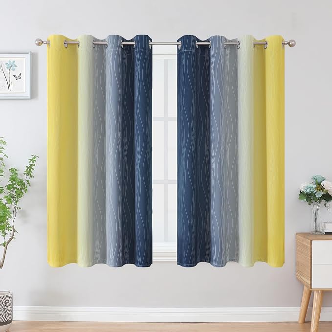 Estelar Textiler Navy Blue and Yellow Blackout Curtains 54 Inch Length - Image 2