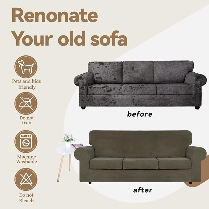 WEERRW 4 Pieces Velvet High Stretch Couch Covers - Image 5