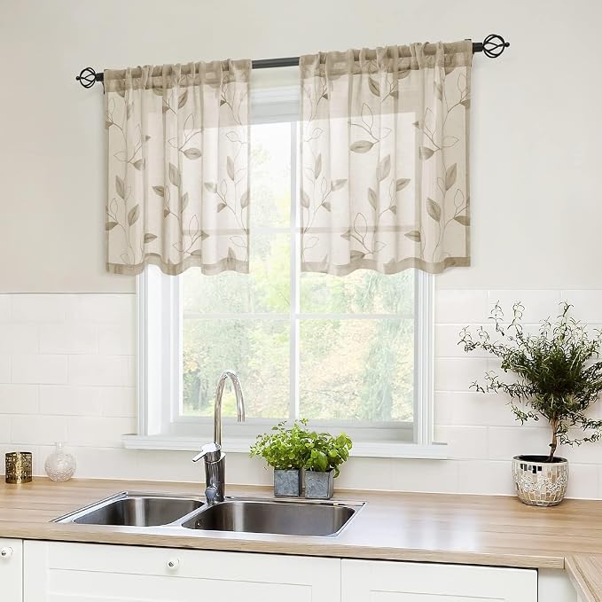 HOMEIDEAS Taupe Sheer Kitchen Curtains 30 X 24 Inch Length 2 Panels Beige - Image 4