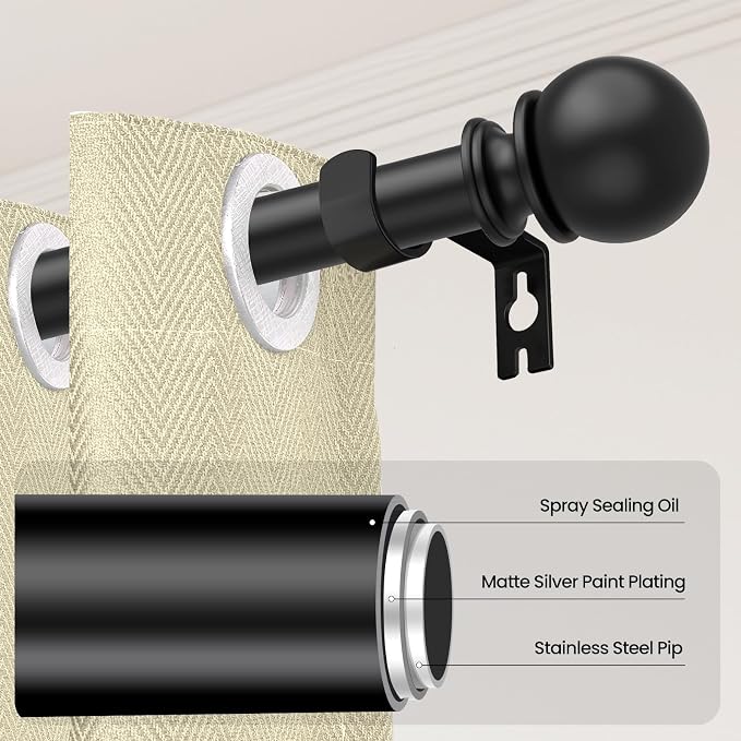 Black Curtain Rods for Windows 48 to 84 or 88 Inches Max - Image 2