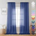 Lecloud Royal Blue Sheer Curtains 96 Inches Long 2 Panels, Farmhouse Voile by Lecloud