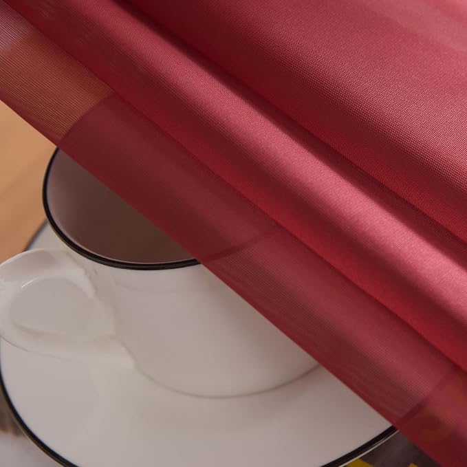 SpaceDresser Basic Rod Pocket Sheer Voile Window Curtain Panels Burgundy 1 Pair - Image 7