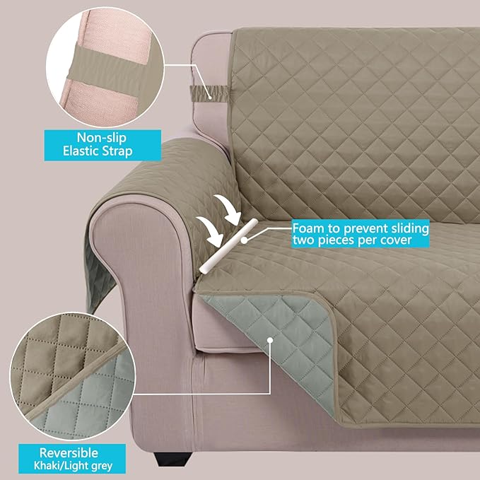 U-NICE HOME Large Sofa Cover Reversible Couch Cover, Khaki/Light Grey | - Image 4
