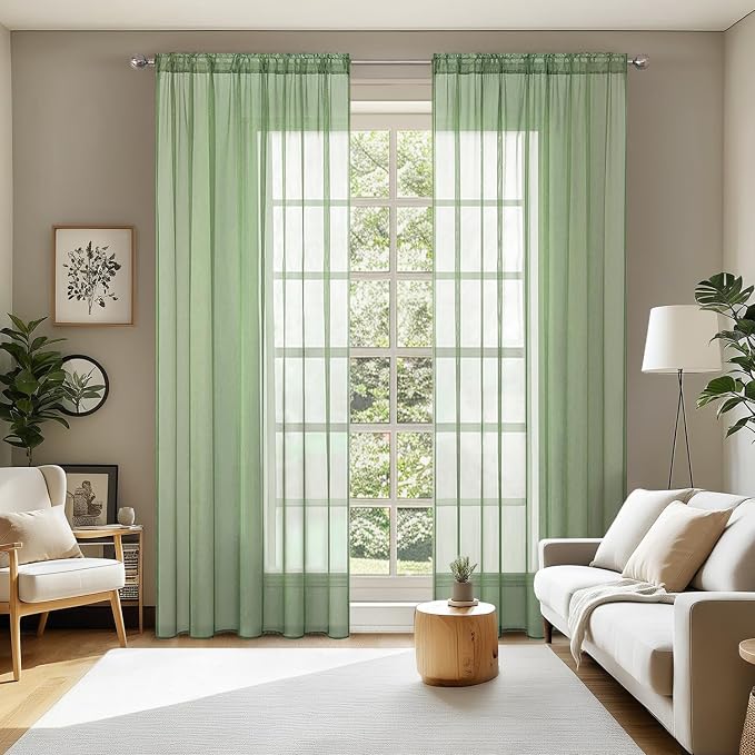 MIULEE 2 Panels Solid Color Sheer Window Curtains Elegant Window Voile by MIULEE