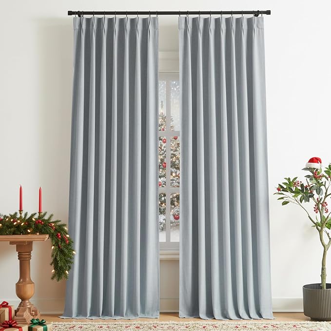 Vision Home Pinch Pleated Full Blackout Curtains Linen Blended Room Darkening - Image 9