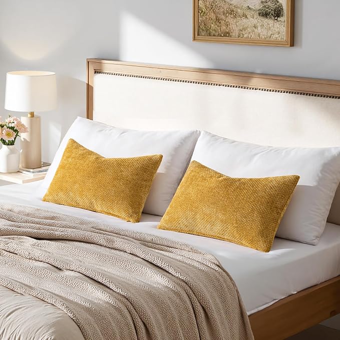 MIULEE Pack of 2 Lumbar Couch Throw Pillow Covers 20x12 Inch Neutral Gold - Image 3