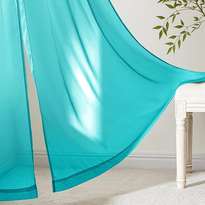 MIULEE Turquoise Sheer Curtains 90 Inches Long, 4 Panels Set, Light Filtering - Image 6