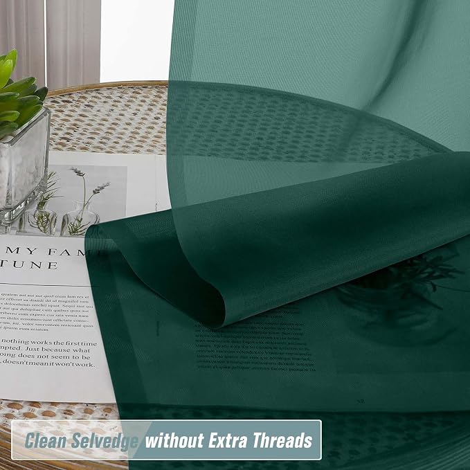 Green Sheer Curtains 63 Inch Length 2 Panels, Soft Voile Sheer Curtains - Image 2