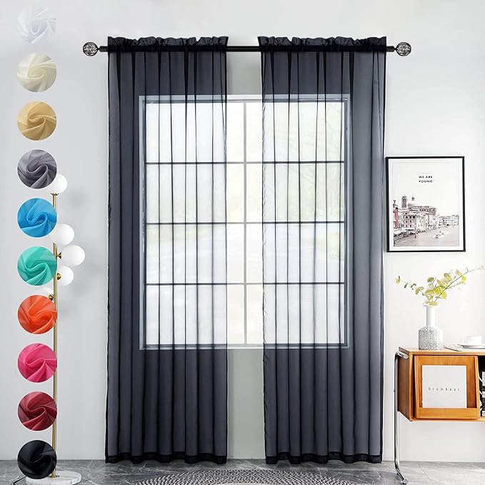 youleyar Solid Sheer Rod Pocket Curtain Voile Draperies 2 Panels White Beige by Youleyar