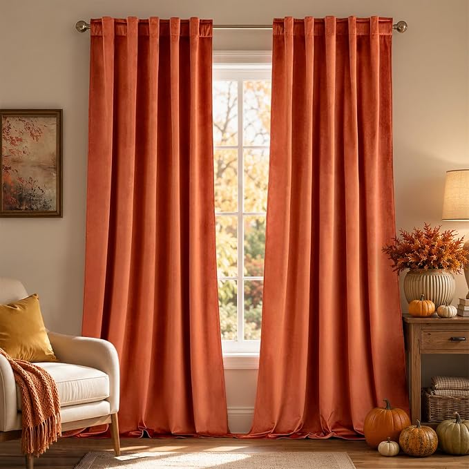 MIULEE Velvet Curtains 52x96 inches 2 Panels Fall Orange Blackout Curtains | by MIULEE