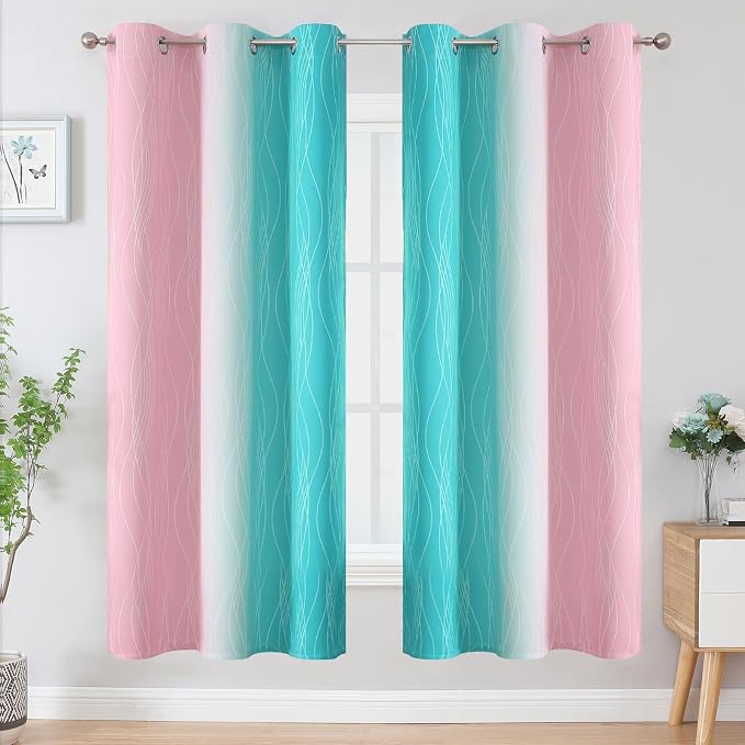Estelar Textiler Teal and Pink Ombre Blackout Curtains - Image 2