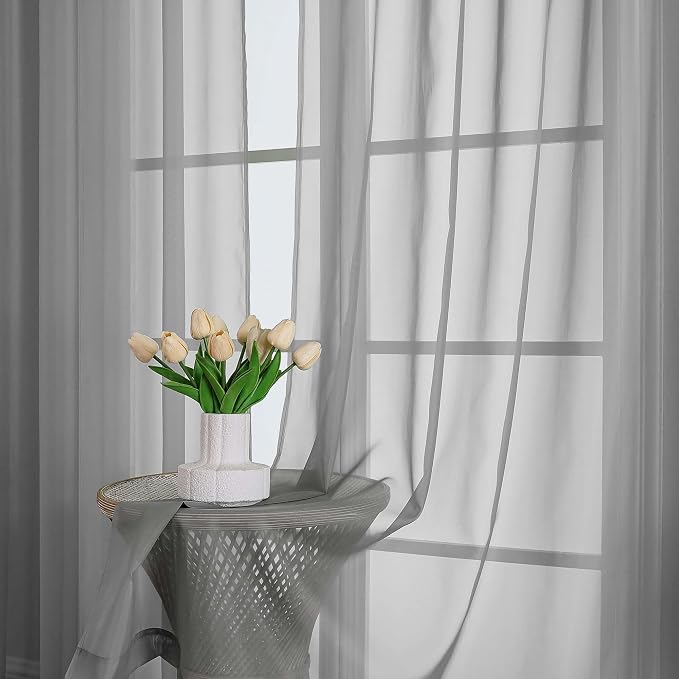 Lecloud Charcoal Grey Sheer Curtains 63 Inch Length 2 Panels, Rod Pocket Light - Image 8