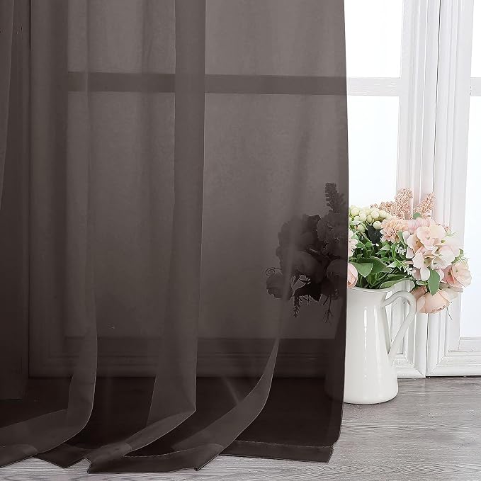 Lecloud Chocolate Sheer Curtains 78 Inches Long 2 Panels, Light Filtering Voile - Image 6