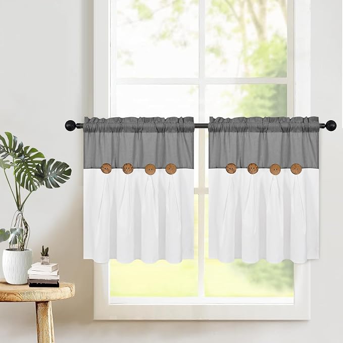 Boho Kitchen Curtains 24 Inch Length, Farmhouse Cotton Linen Tier Curtain - Image 2