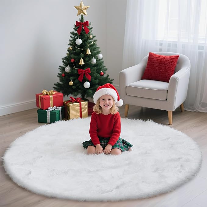 yulidayang White Fluffy Round Area Rugs by yulidayang