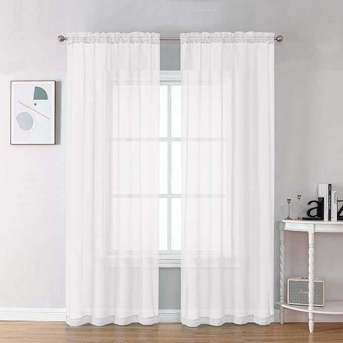 Chyhomenyc Sheer White Curtains 90 inches Long 2 Panels, Light Filtering Soft by Chyhomenyc