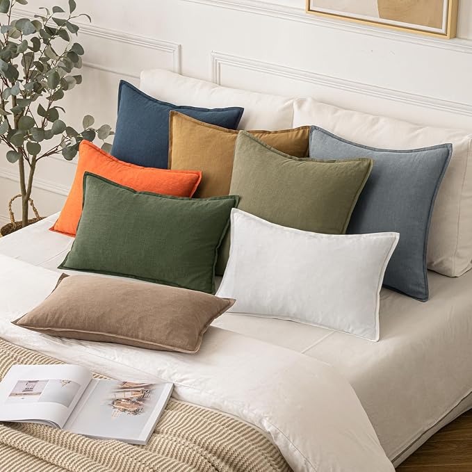 MIULEE Decorative Linen Pillow Covers 16x16 Inch Navy Blue ​Boho Farmhouse​ - Image 5